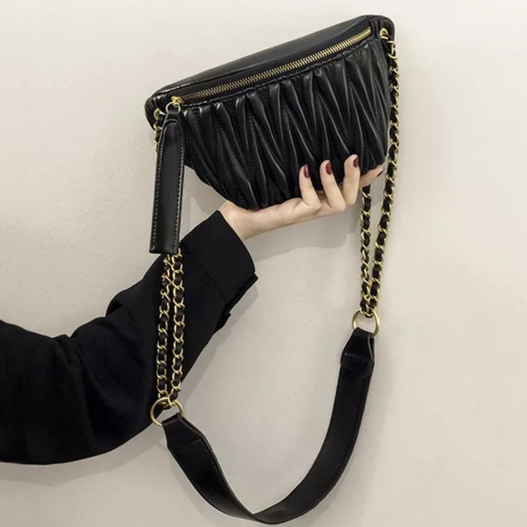 Bespoken For Handbags - Black Quilted Vegan Leather Shoulder Bag Crossbody Handbag Purse OOTD Trending
